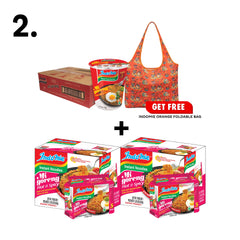 Merchandise Bundle Indomie Cup Noodles + 2 Boxes of Indomie (2 x 30 Packs) - FREE INDOMIE ORANGE FOLDABLE BAG